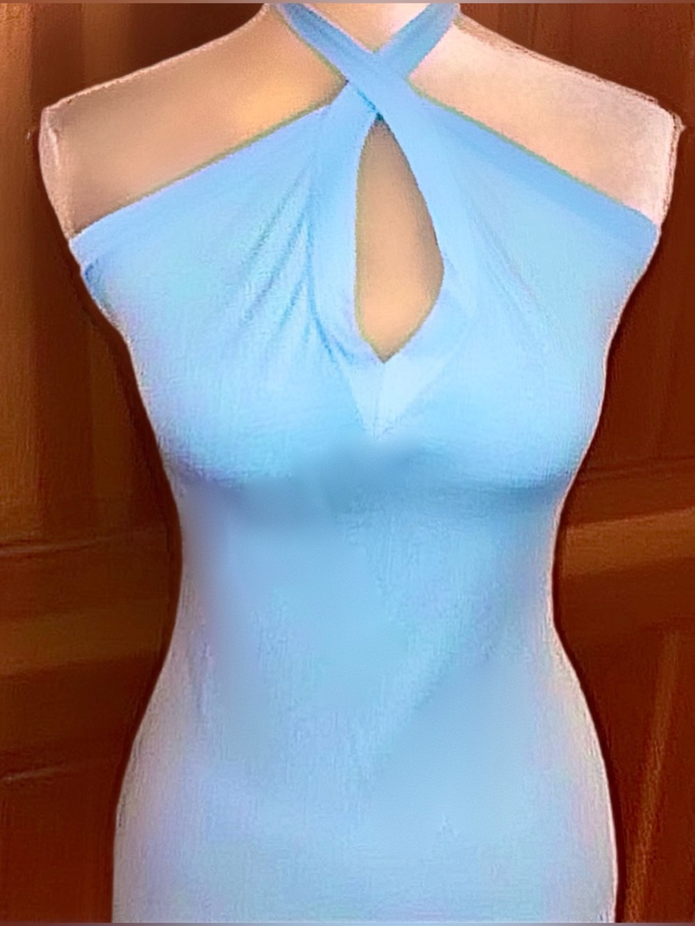 NWT, Lavishly Paris Baby Blue Cross Halter Top. Size Small